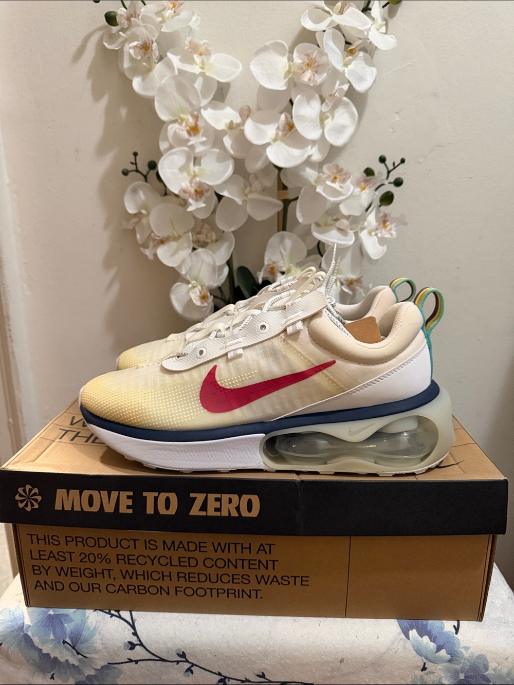 Womens Nike Cream and Pink Swoosh Air Max-Style Sneakers